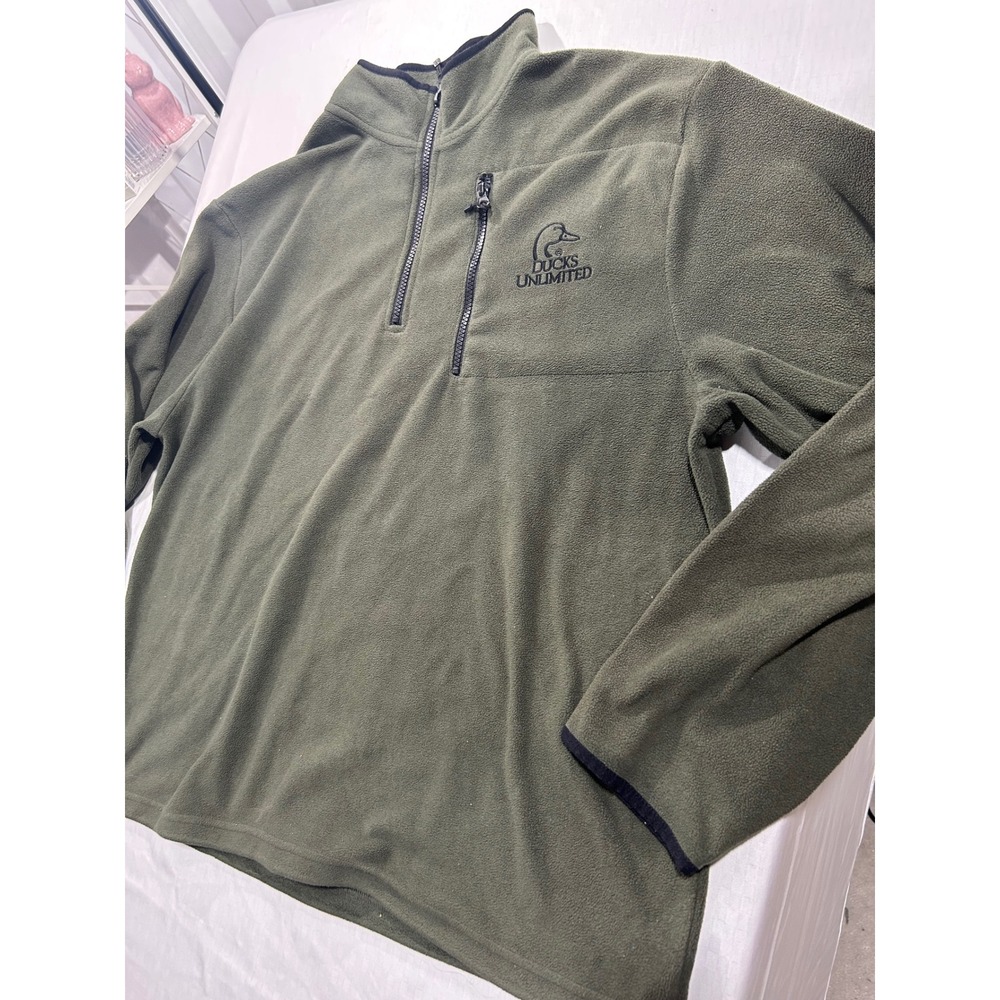 Ducks Unlimited Mens XL Quarter Zip Fleece Pullover Olive Green Hunting Jacket